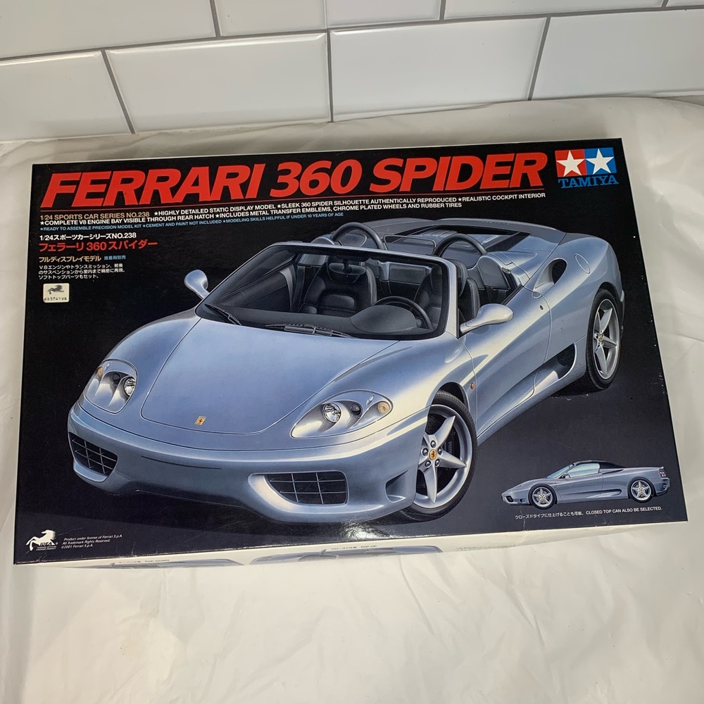 TAMIYA FERRARI 360 SPIDER 1:24 SCALE MODEL KIT 24238 OPEN BOX COMPLETE